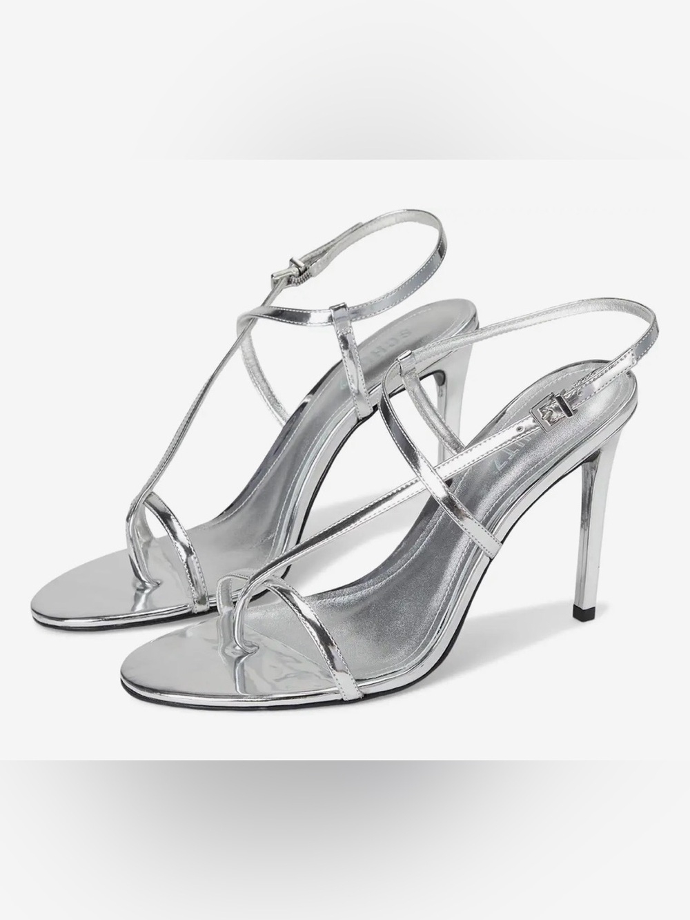 SCHUTZ Silver Metallic Strappy Stiletto Sandals